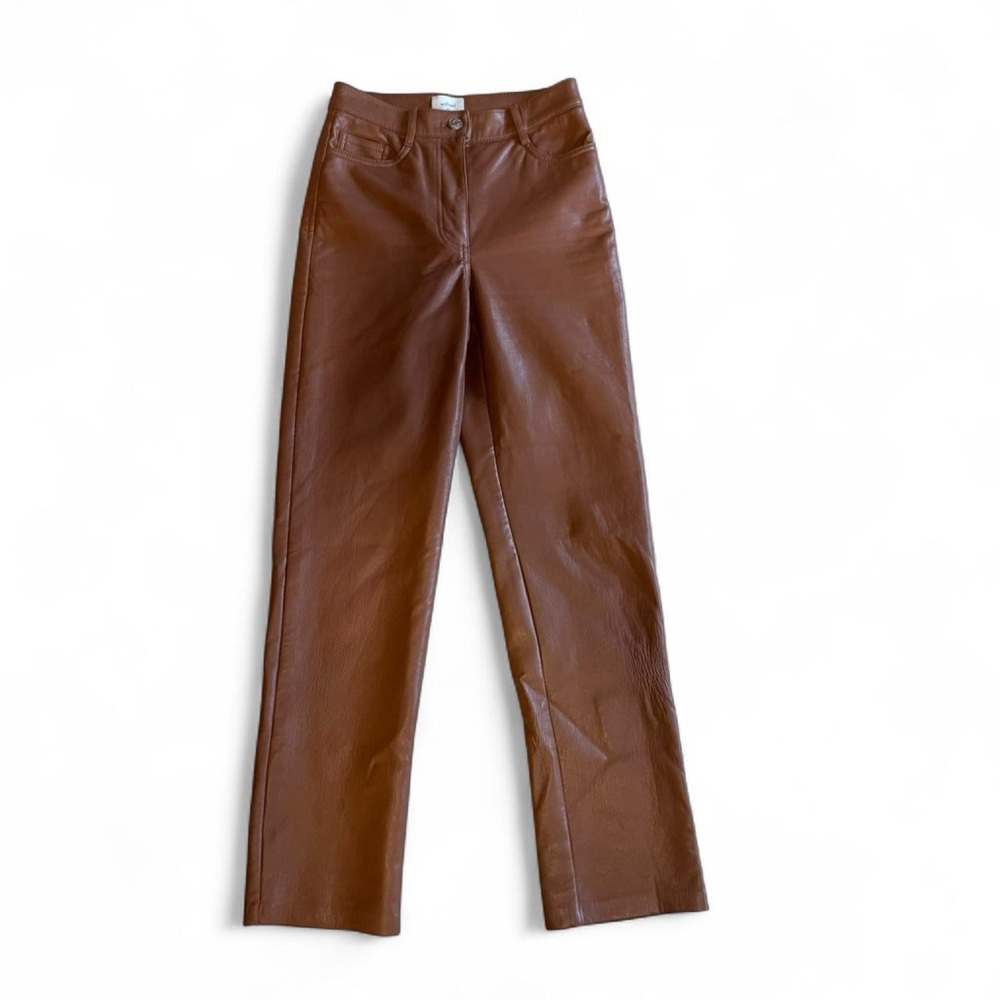 Wilfred by Aritzia Faux Leather Chestnut Brown straight leg pants